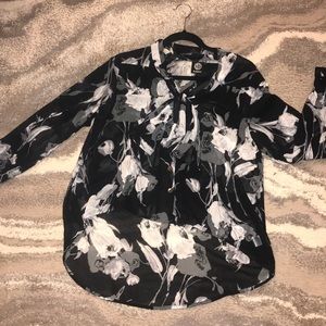 Button Down Bow Sheer Long-Sleeve